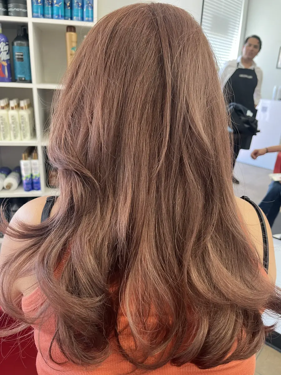 A soft rose brown melted through long layers